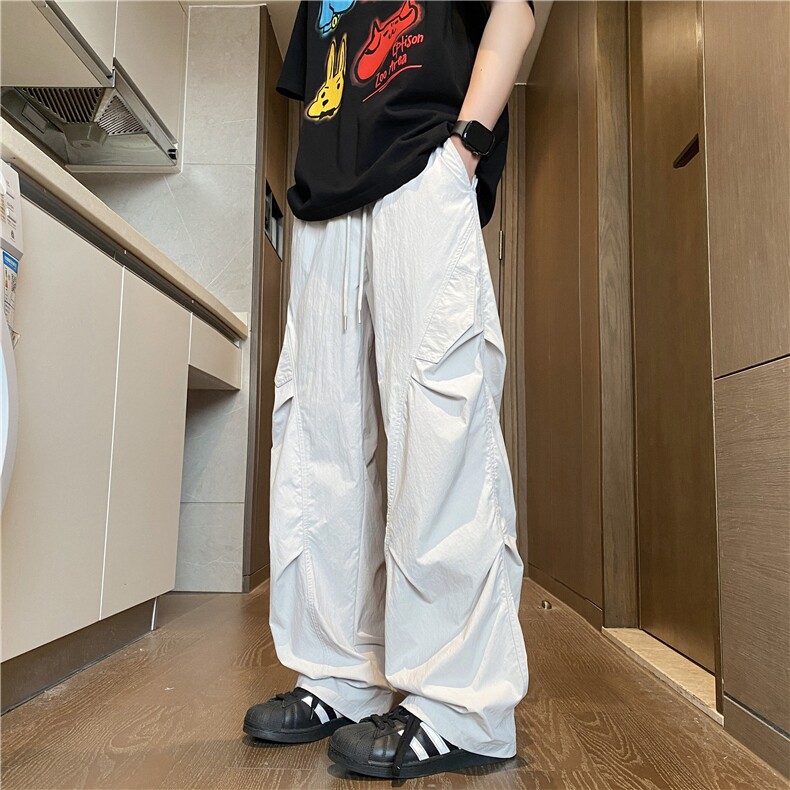 美式微喇速干伞兵工装裤男夏薄款褶皱弯刀裤子cleanfit直筒休闲裤,男装休闲裤,电商B315