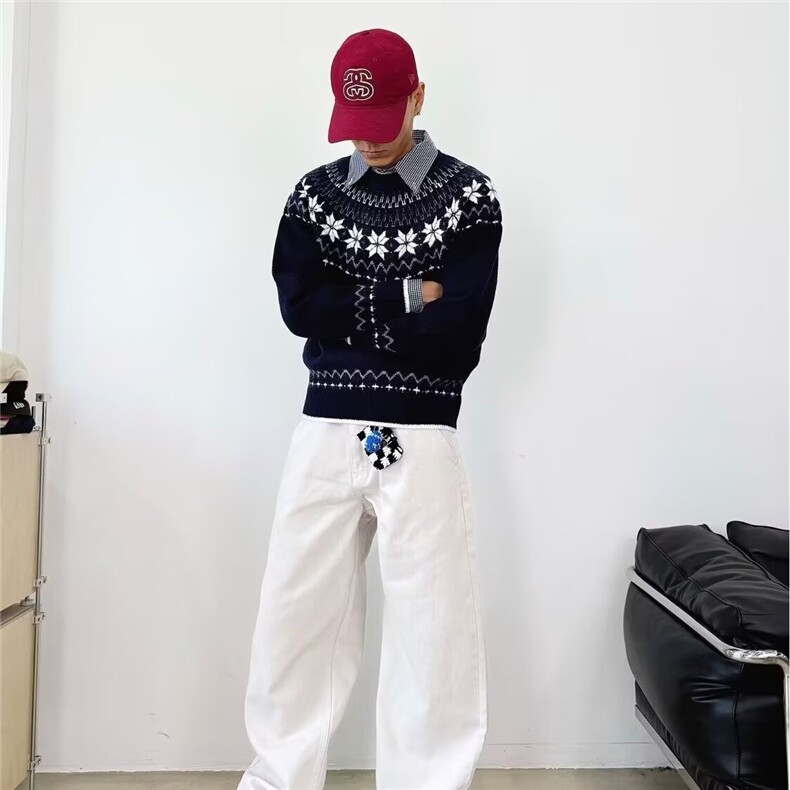 美式提花费尔岛情侣男女毛衣中性风秋冬季2025新款上衣MY447,男装针织衫/毛衣,星座516A