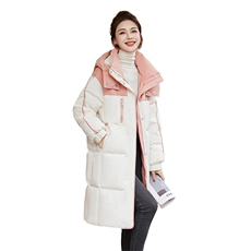 时尚拼色羽绒棉服女中长款冬季2024新款宽松休闲加厚棉衣棉袄外套，女装棉衣/棉服，雅佳俏