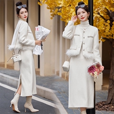 法式小香风羽绒套装女2025年冬季新款轻奢名媛高级感半身裙两件套，女装套装/套裙，雅静靓衣