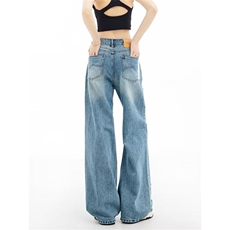 美式复古破洞牛仔裤女2025夏季宽松显瘦直筒休闲阔腿裤加长裤子，男装牛仔裤，星座813-3