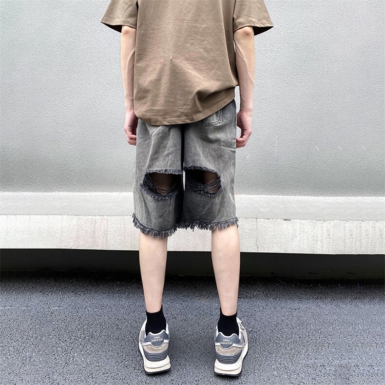 美式高街宽松流苏牛仔五分裤潮流休闲短裤A161-S2330-P46,男装牛仔裤,电商A161