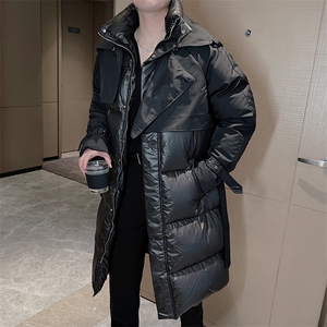 冬季拼接设计感羽绒棉服外套长款过膝宽松加厚小众棉服男M129P235图片
