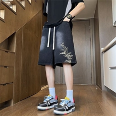 新中式刺绣牛仔短裤夏季风中裤子休闲运动五分裤NF5107，男装牛仔裤，星座1116A-1（原606A）