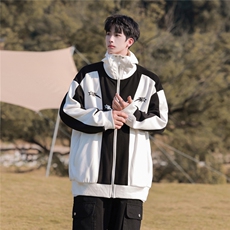 抖音品质重磅华棉撞色港风拼接开衫卫衣KWY2401-P75控108，男装卫衣，电商B370