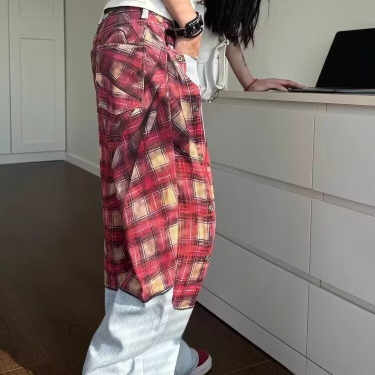 美式3D数码印花格子衬衫牛仔裤潮牌款立体直筒宽松阔腿休闲裤子,男装牛仔裤,星座506A