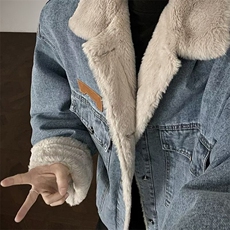 毛茸茸牛仔外套男女秋冬季新款加绒夹克宽松潮流上衣网B123-P62，男装工装外套，星座910-1