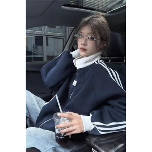 重磅硬挺boxy拼接织带翻领卫衣男秋季美式潮牌宽松休闲上衣服外套