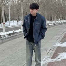 26春装高品质老钱风立领夹克外套男女美式潮牌拉链工装风宽松上衣，男装夹克，电商A486