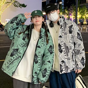 22男女潮牌双面穿棉衣格子港风情侣NASA联名夹克得物唯品图片