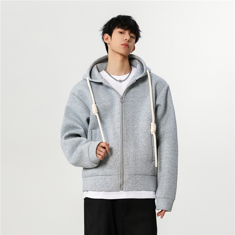重磅500克手工编绳纯色连帽开衫卫衣cleanfin外套男 H1053特P80图片