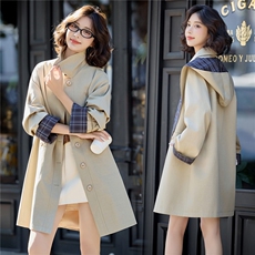 2887时尚撞色连帽休闲风衣，女装风衣，罗得堡