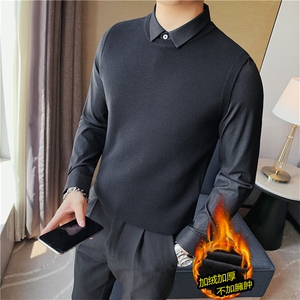 厚款加厚保暖假两件纯色衬衫领针织背心套头毛衣男潮JR8351-P98图片