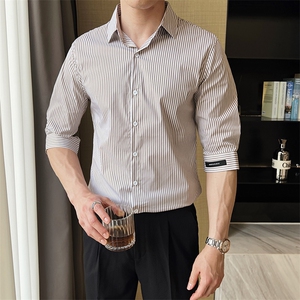 夏季男士七分袖条纹衬衫男休闲修身休闲衬衣A236-C667-P58图片