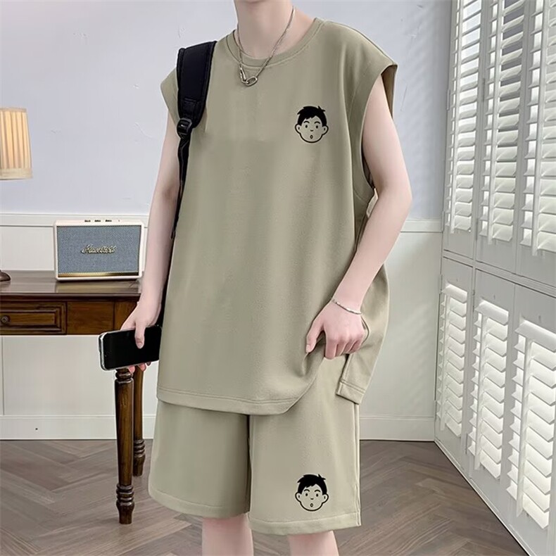 无袖t恤男夏季休闲运动套装男背心一套搭配帅气衣服篮球服两件套，男装背心/马甲，星座1210-1