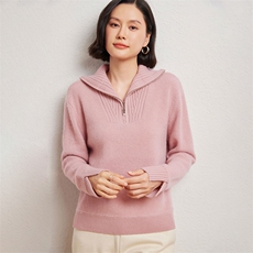 优雅女士半开拉链立领羊绒套衫舒适保暖时尚百搭，女装羊绒衫，臻维羊绒
