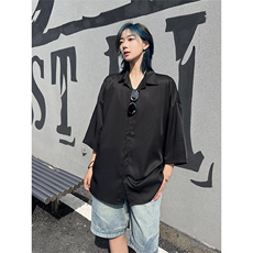港风大码网红凉感宽松翻领短袖衬衫男女XZ213-CS8804-P35控58，男装衬衫，星座213