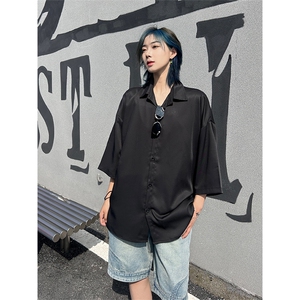 港风大码网红凉感宽松翻领短袖衬衫男女XZ213-CS8804-P35控58图片