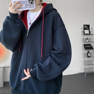 8XL-M秋连帽卫衣男宽松休闲纯色拉链开衫外套拼色帽衫运动WY27P65图片