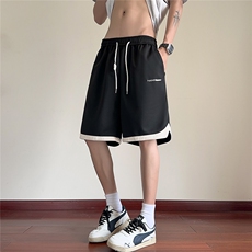 2025春装新款美式刺绣拼接短裤五分裤男潮流K9908/特P30红地板9，男装牛仔裤，电商A094