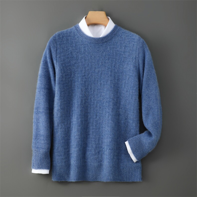 2025年秋季新款纯色针织男士圆领羊毛上衣时尚休闲通勤百搭，男装羊毛衫，德晨羊绒