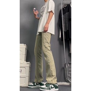 美式高街vibe拼接黄泥牛仔裤修身直筒裤XZ310A-4-NZ27SY图片