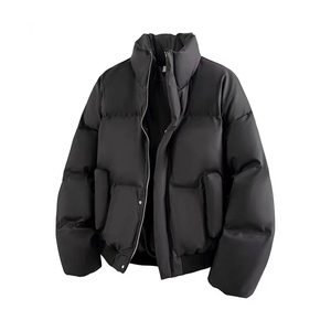 现货5W件冬季三防重磅硬挺boxy短款羽绒立领PU皮棉衣外套加厚棉服图片