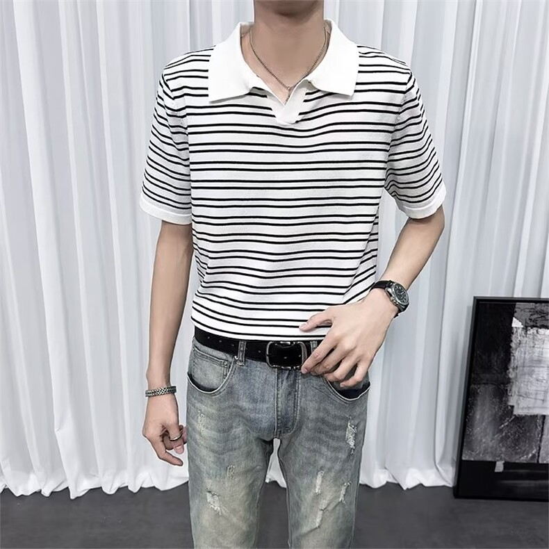 夏季条纹短袖polo衫t恤男潮流翻领保罗衫男士针织衫翻领体恤TM24,男装针织衫/毛衣,星座1116A-2（原606A-1）