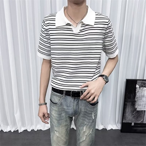 夏季条纹短袖polo衫t恤男潮流翻领保罗衫男士针织衫翻领体恤 TM24图片