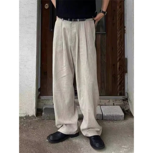 亚麻直筒休闲裤男士夏季宽松阔腿裤韩系垂坠感拖地长裤LK152-P45图片