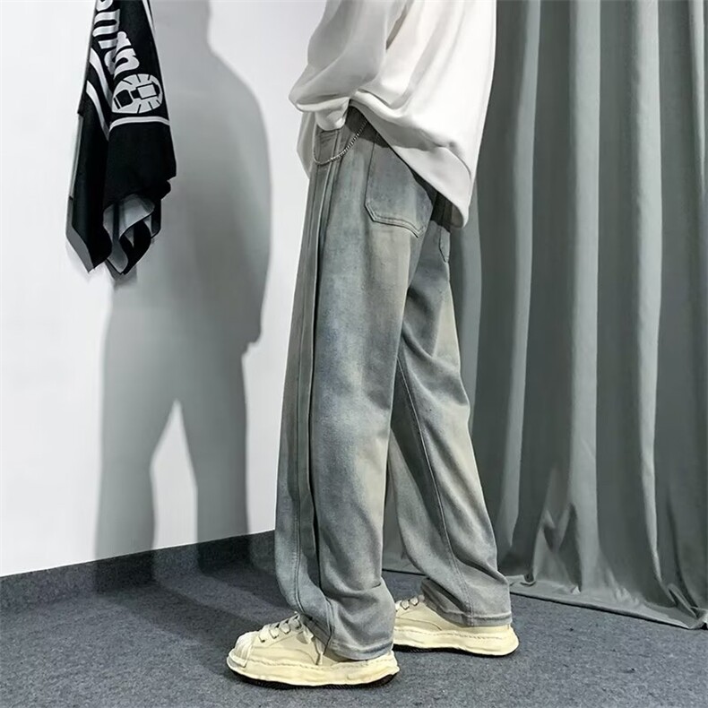 vibe风高街美式阔腿裤子男ins潮牌欧美街头复古牛仔裤N1381-P45,男装牛仔裤,星座1008-1