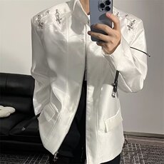 痞帅高级感黑色立领垫肩夹克上衣飞机扣设计感外套ZG37P85，男装夹克，星座1116-2