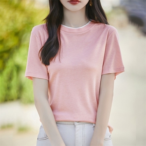 2025新款桑蚕丝天丝短袖透气舒适上衣圆领T恤女款夏装t恤图片