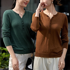 轻奢细腻柔软温柔精纺圆领针织开衫，女装针织衫/毛衣，忠诺羊绒