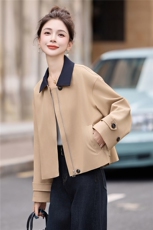 松弛感秋季简约撞色洋气减龄宽松版休闲纯色气质风衣通勤外套，女装短外套，姿衣坊