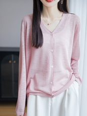 夏季轻薄开衫薄款外套长袖披肩空调防晒宽松女针织衫V领毛衫，女装针织衫/毛衣，丹芙娇羊绒