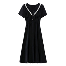 高级感黑色V领短袖连衣裙女夏季2026新款气质显瘦小黑裙a字裙子，女装连衣裙，艾米