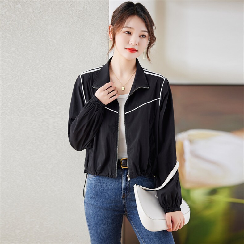 《现货新品》三条杠抽绳拼接时尚休闲短外套,女装短外套,天丽