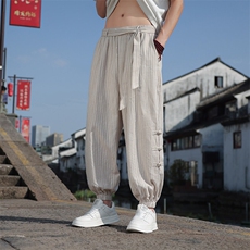 新中式夏季高品质亚麻裤风薄款棉麻盘扣束脚裤712-5-K910-P65，男装休闲裤，星座1112-5（原712-5）