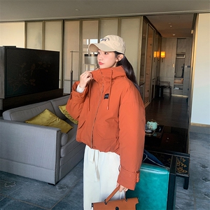 2024冬季新款韩版棉服女短款连帽小个子加厚时尚撞色棉衣外套潮图片