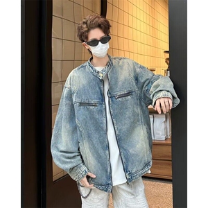 美式高街牛仔外套男春秋潮牌宽松拉链夹克痞帅机车服W6389-P70,男装工装外套,星座412-2,文峰区燕博士制衣展厅