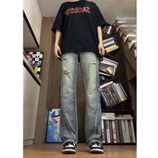 复古水洗做旧拼接牛仔裤男宽松微喇叭显瘦裤子8234P45，男装牛仔裤，星座410-2