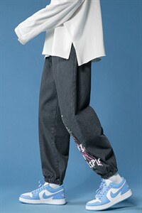2023春季喷漆涂鸦印花牛仔束脚裤货号K579P55图片