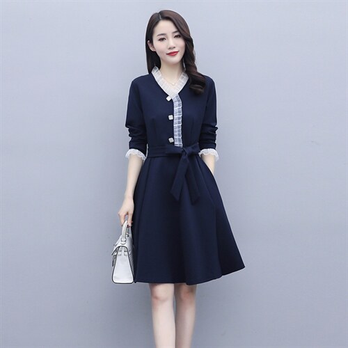 2025春季新款连衣裙小香风时尚休闲收腰显瘦大摆连衣裙，女装连衣裙，施恩睿棋