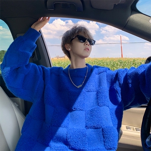 8XL-M特大码美式街头设计感毛巾绣格子毛衣男女情侣MY1204P50控68图片