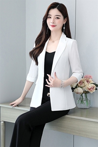 品质七分袖白色西服外套女春夏新款修身显瘦一粒扣通勤职业工作服图片