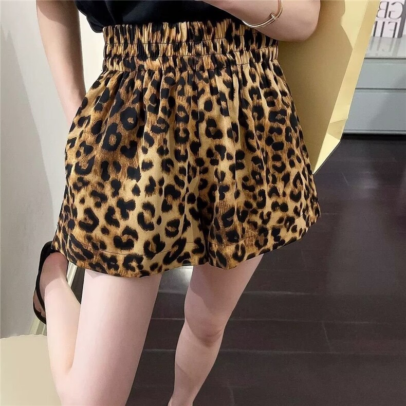 豹纹休闲短裤女夏季薄款宽松显瘦小个子外穿运动高腰a字阔腿热裤,男装牛仔裤,星座1210-1