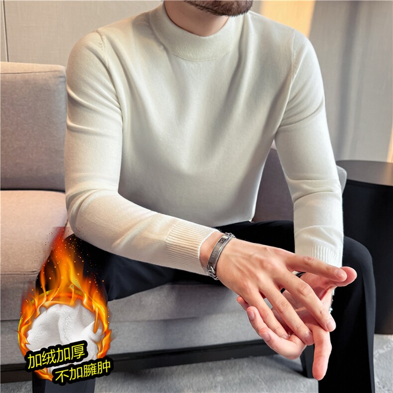 冬季加绒加厚保暖一体绒半高领打底毛衣男士修身针织衫JR2113-P63，男装T恤，电商A213