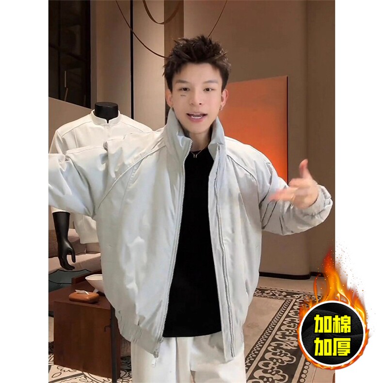 现货美式高街休闲棉衣夹克三防立领纯色户外工装加厚棉服外套图片