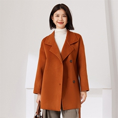 单排扣短款2024年秋冬季新款羊毛双面呢大衣，女装双面呢大衣，织美生